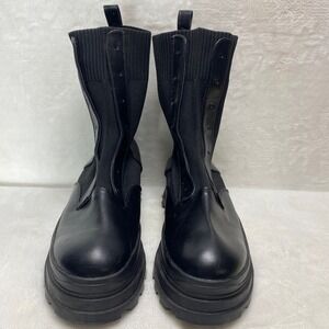 Lemonade Womens Black Chunky Platform Sock Boots Combat Style Biker Goth